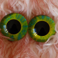 22mm Hand Painted Eyes - Yellow + Teal