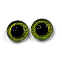 18mm Hand Painted Eyes - Yellow Green w/Blue striping