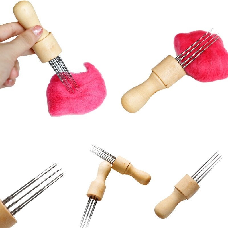 Wooden Needle Felting Punch Tool w/ 8 Needles included