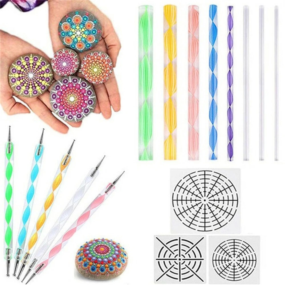 16 Piece Dot Painting Tools - Acrylic Rods, Stylus Set and Stencils