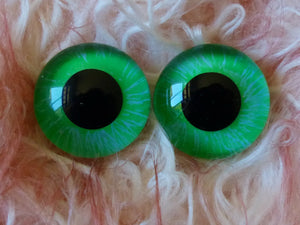 20mm Hand Painted Eyes - Fluro Green + Blue