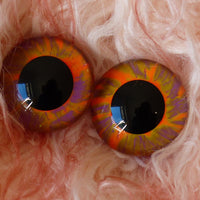 22mm Hand Painted Eyes  - Orange & Purple