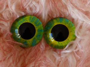 22mm Hand Painted Eyes - Yellow + Teal