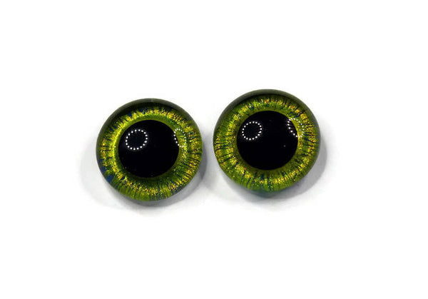18mm Hand Painted Eyes - Yellow Green w/Blue striping