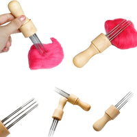 Wooden Needle Felting Punch Tool w/ 8 Needles included

